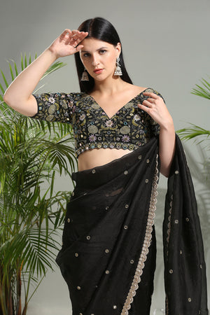 Black Organza Saree With Embroidered Blouse image 5
