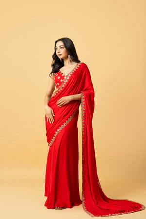 Red Modal Satin Saree image 3