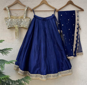 Navy Blue Lehenga Set with Sari Border image 1
