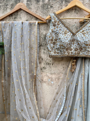 Grey Box Pleated Lehenga Set - M image