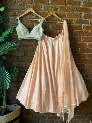 Peach Sequin Work Lehenga Set - M image