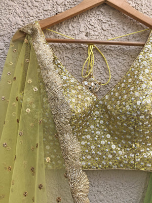 Lemon Yellow Blouse with Lime Green Lehenga image 2