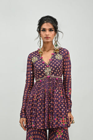 Plum Highlighted Sharara Top Set image 3