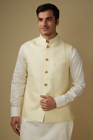 Ivory Jacquard Nehru Jacket image 3