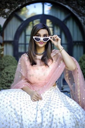 White and Peach Lehenga Set image 2