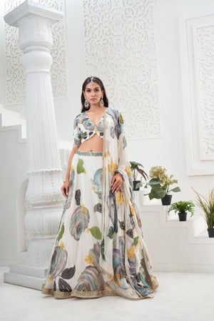 Ivory hand painted lehenga set - L image