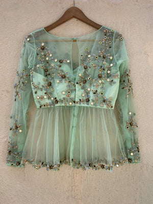 Mint Green Lehenga with Powder Pink Dupatta image 3