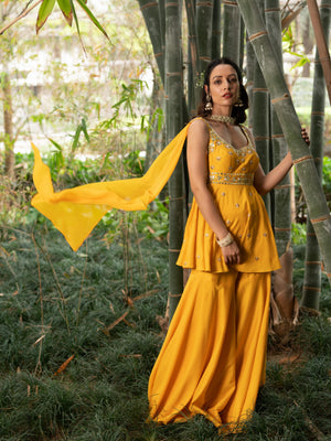 Yellow Aabira Sharara Set - Custom image
