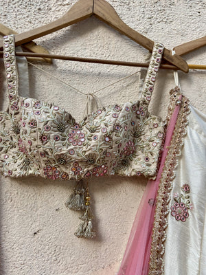 Ivory Raw Silk Lehenga with Mirror Work image 2