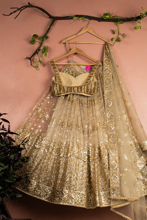 Nude Gold Sequin Lehenga Set image 3