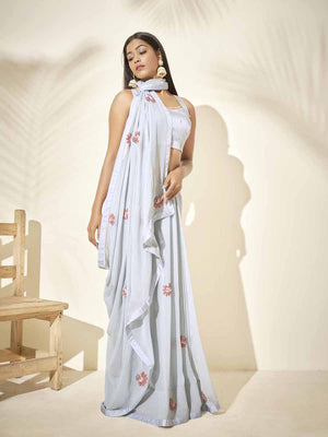 Grayish Blue Hand Crafted Saree image 2