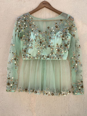 Mint Green Lehenga with Powder Pink Dupatta image 1