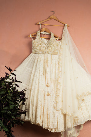 Ivory Layered Pearl Lehenga Set image 0