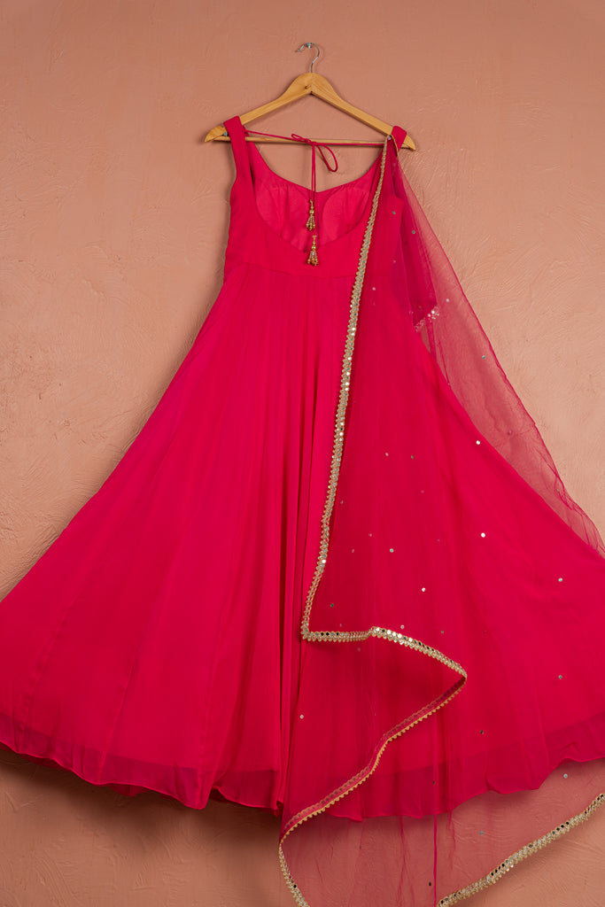 Rasberry Pink Anarkali With Mirrorwork Dupatta image 1