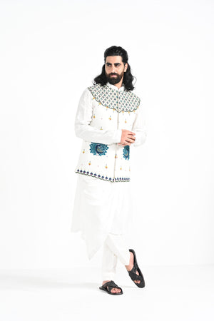 Rajasthani Peacock Work Nehru With a Drape Kurta Set image 7