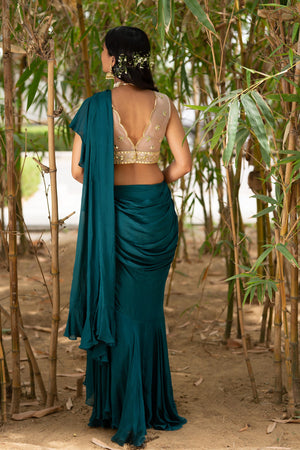 Teal Green Zuri Ruffle Saree image 2