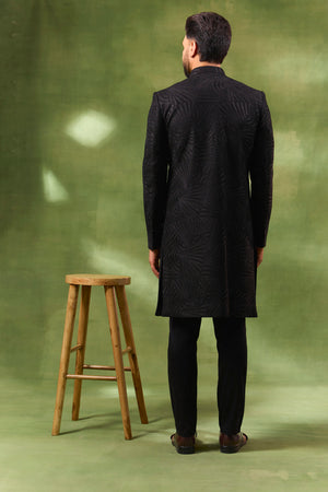 Black Large Embroidered Sherwani Set image 3
