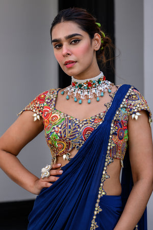 Iris Highlighted Applique Saree with Highlighted Blouse image 5