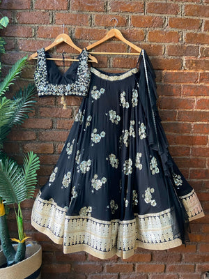 Black Lehenga Set with Mirror Work Blouse image 2