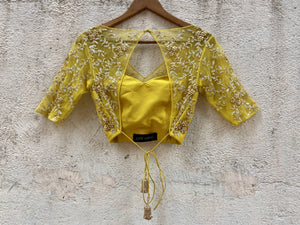 Mustard Ruffled Embroidered Pre-stitched Saree image 2