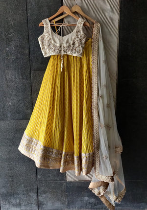 Yellow and Ivory Lehenga Set image 3