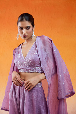 Lavender Embroidered Jacket & Flared Pant Set image 1