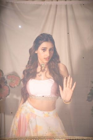 Offwhite & Peach Organaza Lehenga Set image 5