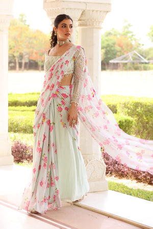 Floral Printed Pre-Drape Saree image 3