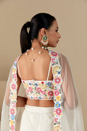 Off White Georgette Crepe and Organza Lehenga Set image 1