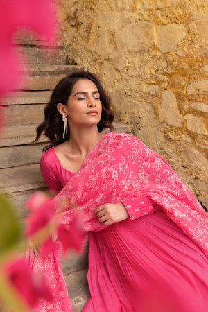 Fuchsia Pink Mirror Details Anarkali Set image 4