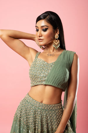 Sage Green Georgette Lehenga Set image 1