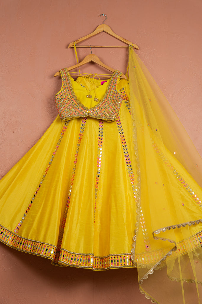 Sunflower Yellow Colored Mirrorwork Lehenga Set image 1