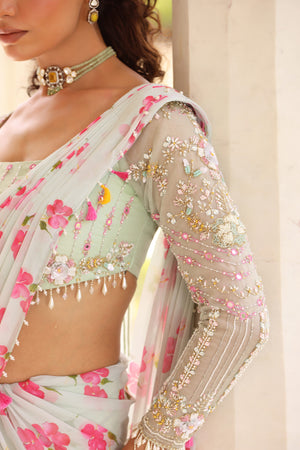 Floral Printed Pre-Drape Saree image 9