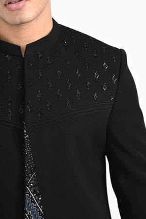 Black Panelled Achkan Set image 3