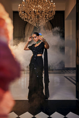 Black Draped Saree - S image