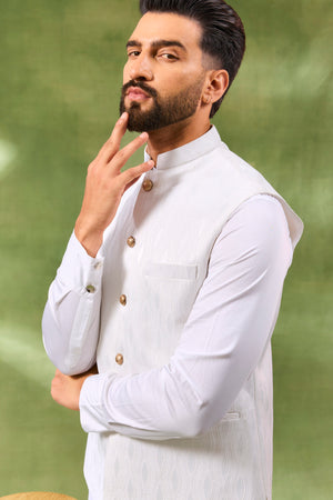 White Jacquard Jacket Kurta Set image 4