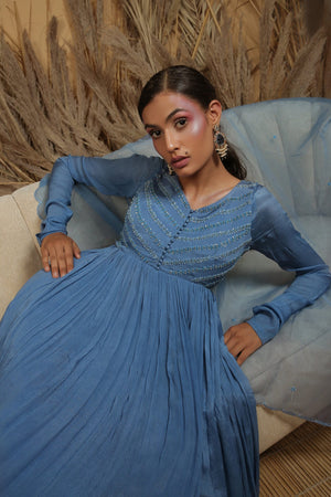Bright Cobalt Blue Hand Embroidered Anarkali Set image 2