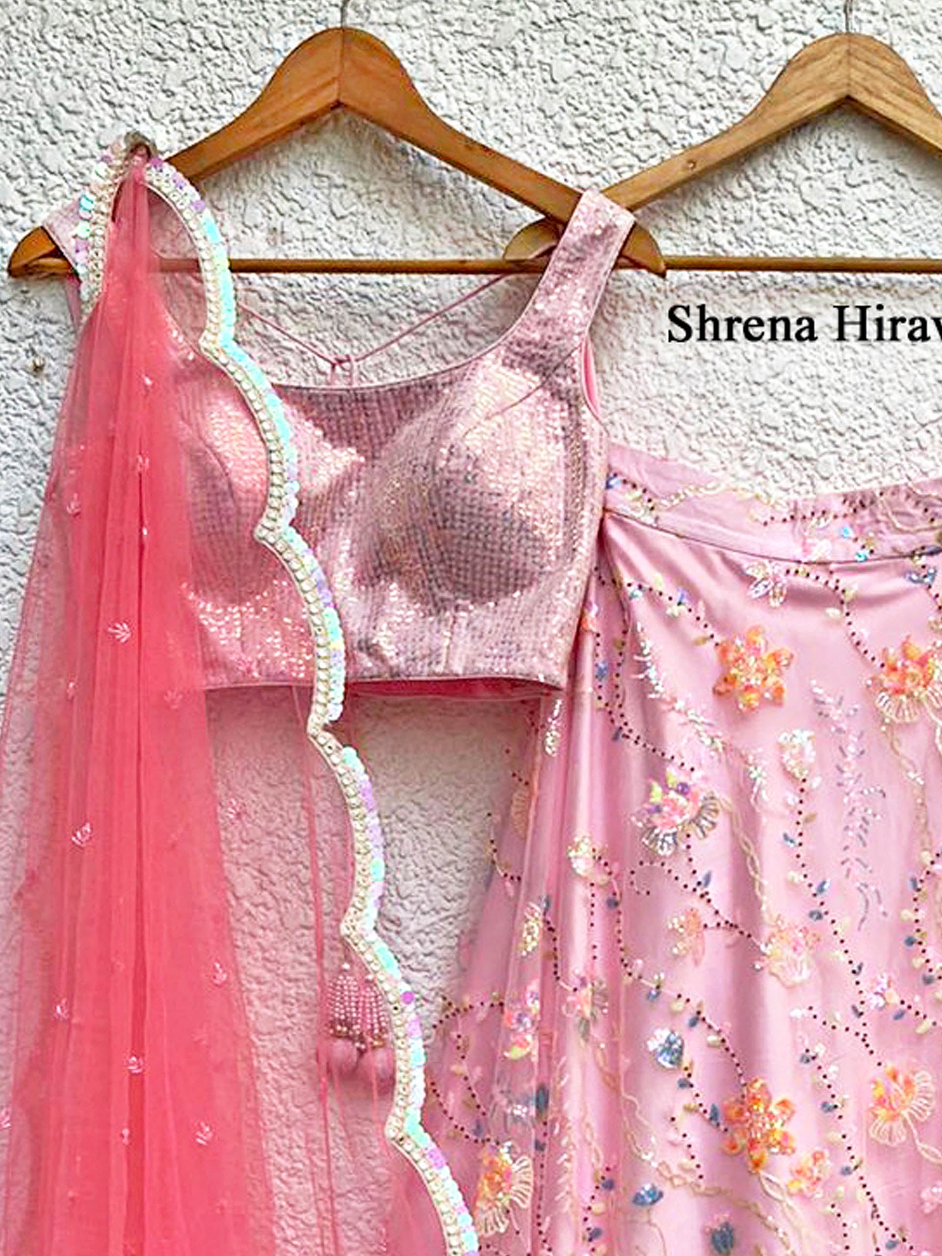 Pink Floral Multi Sequins Lehenga Set image 1