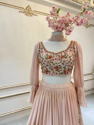 Hand Painted Peach Floral Lehenga image 6