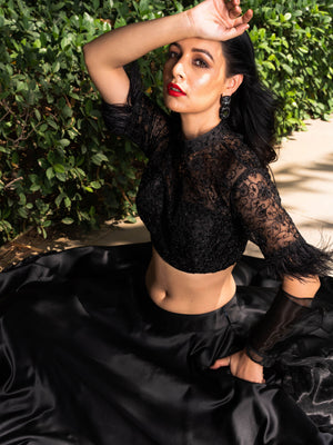 Black Maheem Organza Lehenga Set image 2