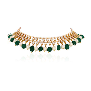 Green Beads And White Peal Choker Set image 1