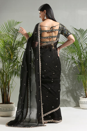 Black Organza Saree With Embroidered Blouse image 3