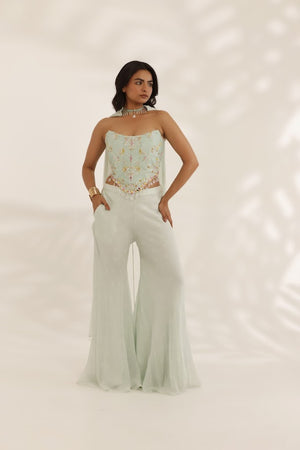Mint Green Bandhani Bello Bottom Set - XL image
