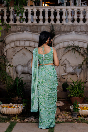 Powder Green Pre-Draped Saree image 4
