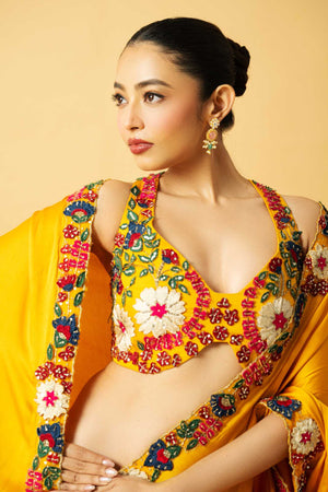 Golden Yellow Modal Satin Saree image 3