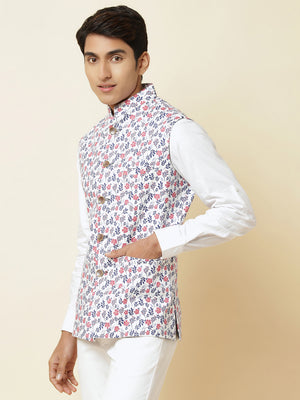 White Floral Print Bundi Jacket image 3