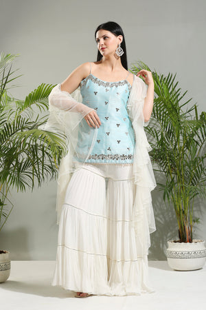 Powder Blue and Ivory Sharara Set image 2