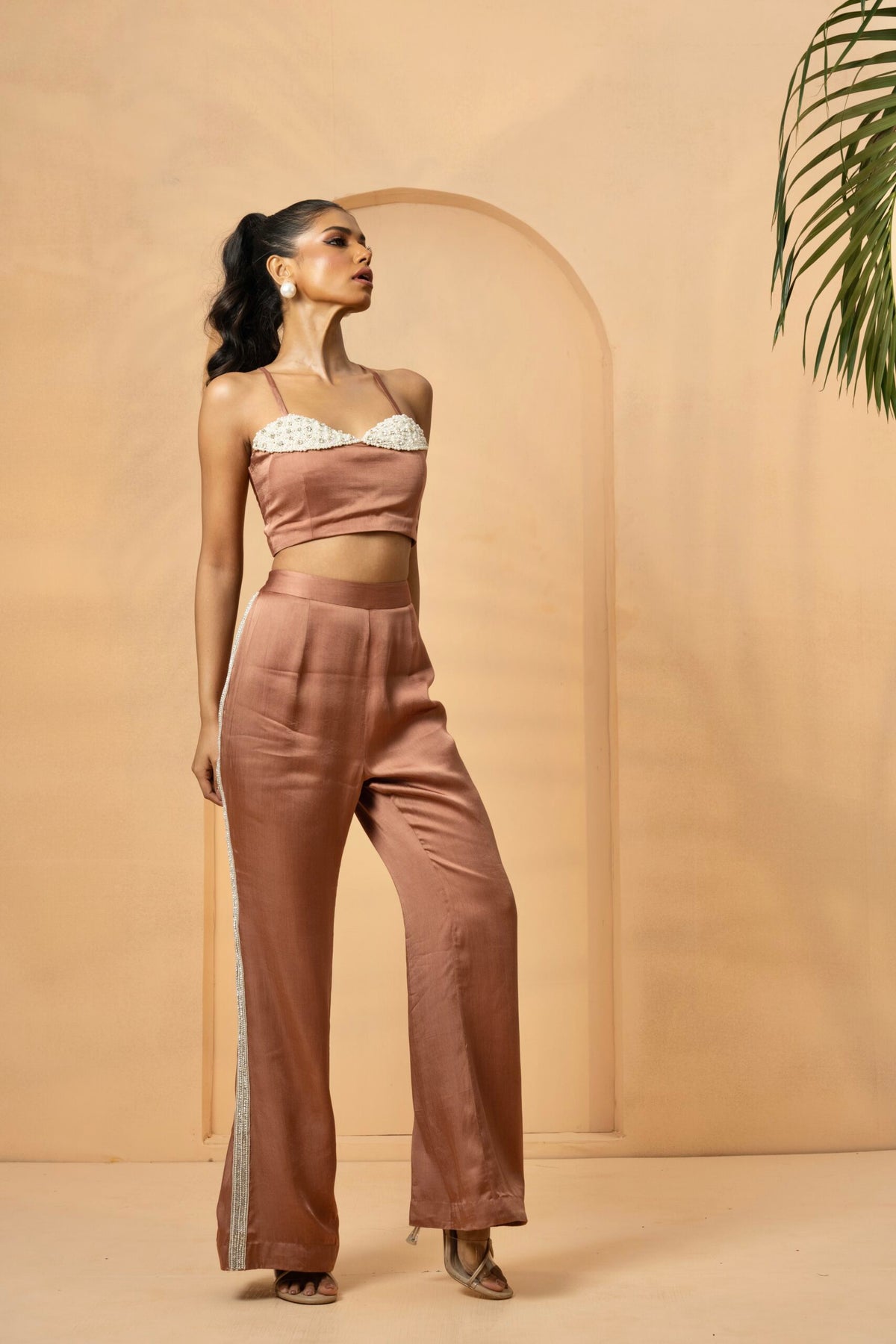 Metallic Rose Gold Pearl Embellished Co-ord Set image 1