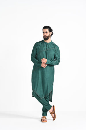 Bottle Green Jhaal Work Nehru with Zari Stitchline Detail Kurta Set image 6