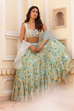 Three Tier Embroidered Lehenga image 5